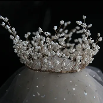 

New Vintage Pearl Baroque Tiara For Queen Round Bride Crowns Bridal Wedding Fashion Hair Jewelry Wedding Accessories
