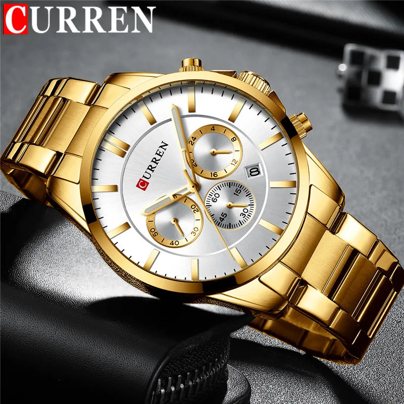 

CURREN Stainless Steel Men Quartz Watch Waterproof Sport Military Male Clock Top Brand Luxury Chronograph Man Fashion Wristwatch
