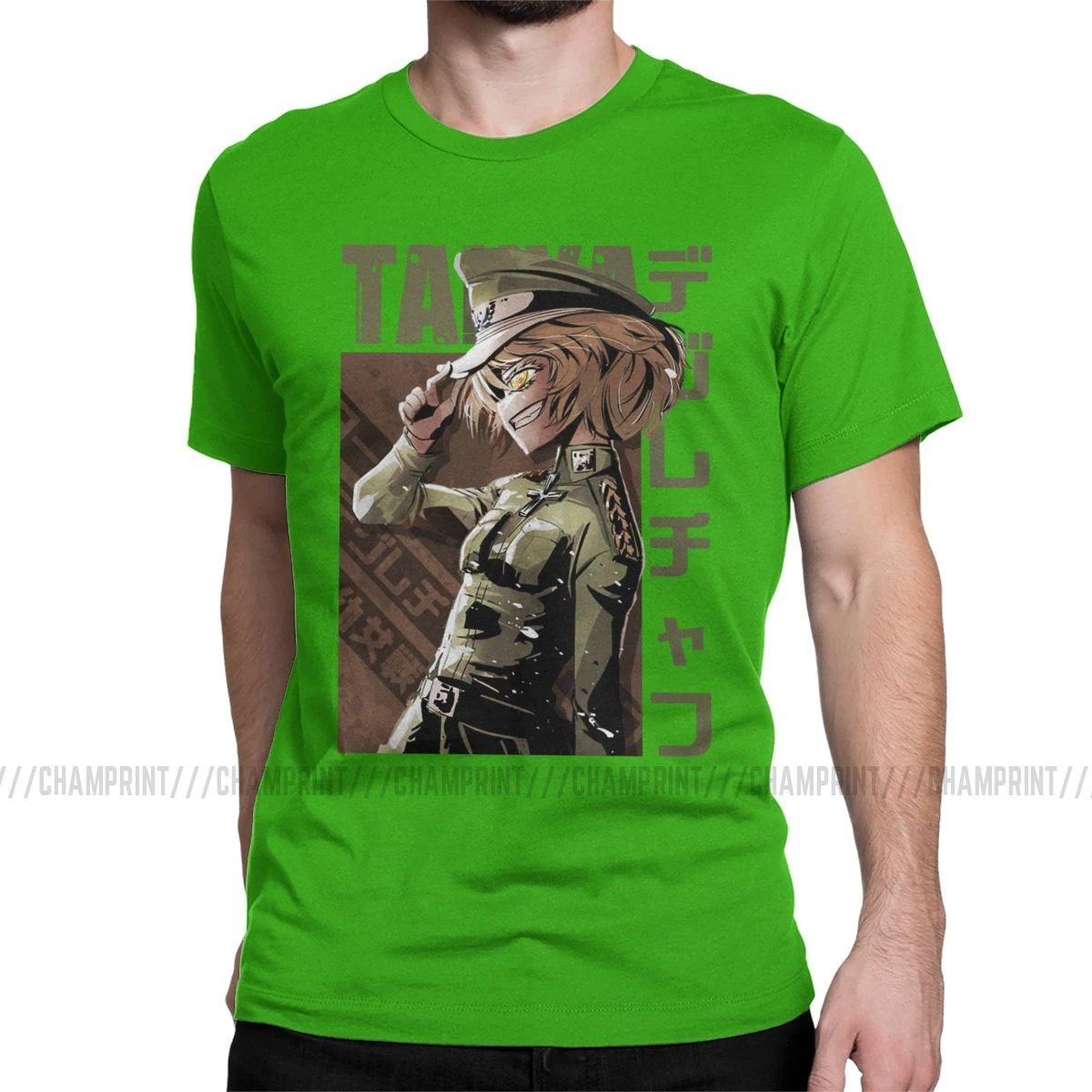 Мужская футболка Youjo Senki Tanya, Уникальные футболки из хлопка, футболки с коротким рукавом из аниме Von Empire War Evil, топы с круглым воротником - Цвет: Зеленый