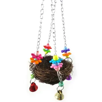 

Parrot Birds Nest Small Pet Toy Bird Rattan Bite Swing Stand Birdcage Accessory PXPC