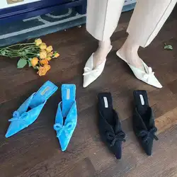Socofy/обувь; женские шлепанцы; коллекция 2019 года; шлепанцы на тонком каблуке с бантиком-бабочкой; модные мягкие новые роскошные летние туфли