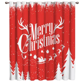 

Merry Christams Elk Window Curtains Dark Bathroom Bedroom Kitchen Indoor Drapes Print Decor Window Treatment Hardware Sets