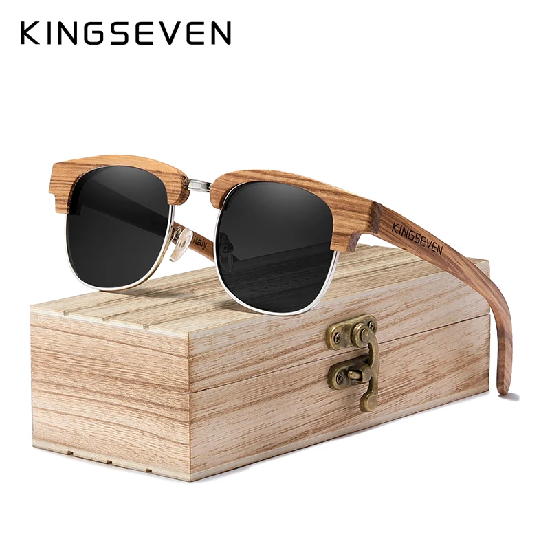 KINGSEVEN, новинка, Ретро стиль, деревянные, натуральные, мужские солнцезащитные очки, поляризационные, мужские, весна, петля, UV400, защита, Oculos De Sol Feminino G5917 - Цвет линз: Black