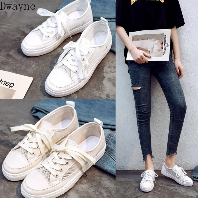 

Small white shoes female 2020 new flat bottom mesh breathable sports net shoes