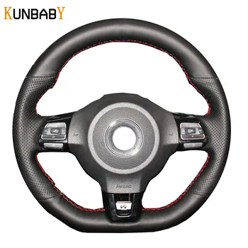

KUNBABY Car Styling Black Genuine Leather Car Steering Wheel Cover for Volkswagen Golf 6 MK6 VW Polo Scirocco R Passat CC R-Line