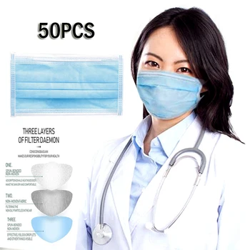 

50pcs Disposable Anti-Pollution 3 Layers Mask dust protection Face Masks Dust Filter Safety Mask Proof Flu Earloop Face Masks