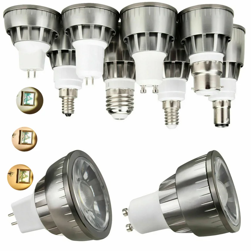 Dimmable COB Светодиодный прожектор лампа E12 E14 E27 GU10 MR16 GU5.3 B15 7 Вт 9 Вт 12 Вт лампа Теплый Холодный белый нейтральный белый 12 В 220 В 110 В лампы