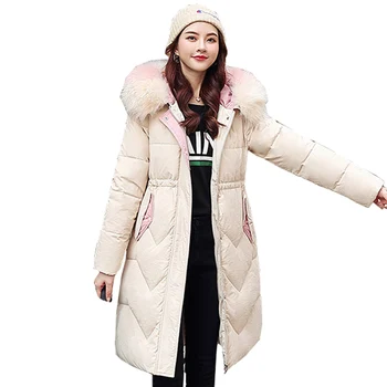 

Ukraine 2019 Winter Warm Parka White Jacket Women Slim Jackets Thick Clothes Large Fur Collar Women's Down Cotton Parka