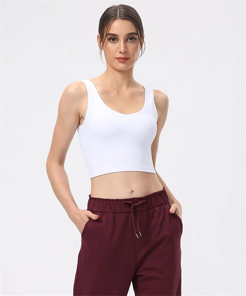 Solid Color Sports Tank Soft Yoga Vest Crop Top Moisture Wicking Tight Fitness Bra Women No Rims Removable Chest Pad Gym Clothes