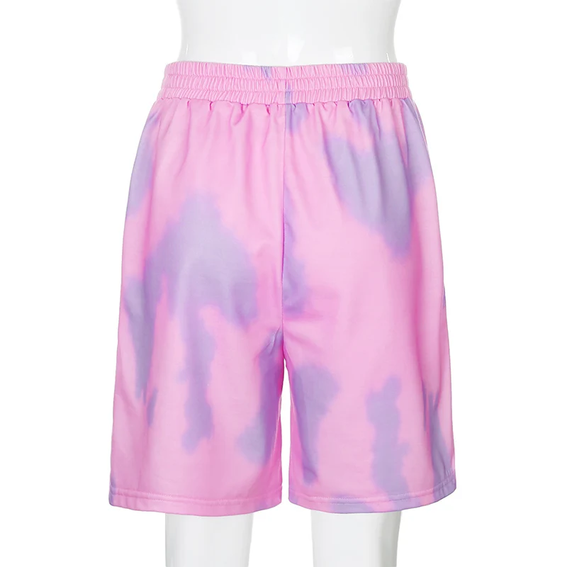 Casual Jogger Shorts For Women Home Fashion Leisure Outfits Letter Print Tie Dye High Waisted Shorts Summer Harajuku