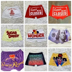Verão novo estilo estampa de letras sexy levantamento de quadril cintura alta elástica senhoras grandes lanche de doces shorts femininos