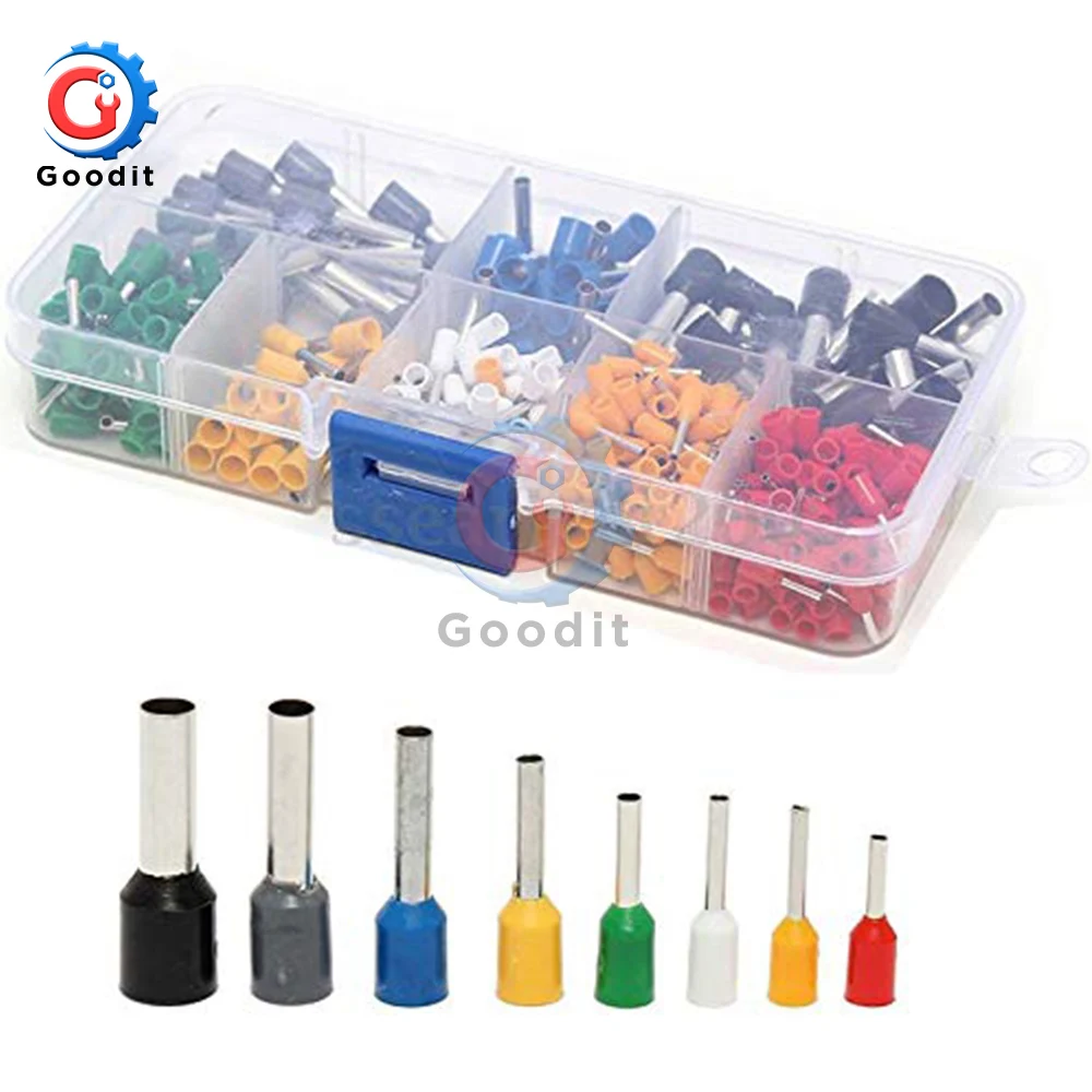 

400pcs/set AWG 22-10 Insulated Cord Pin End Terminal Kit Set Wire Copper Tubular Crimp Connector E0508 E7508 E1008 E1508 E2508