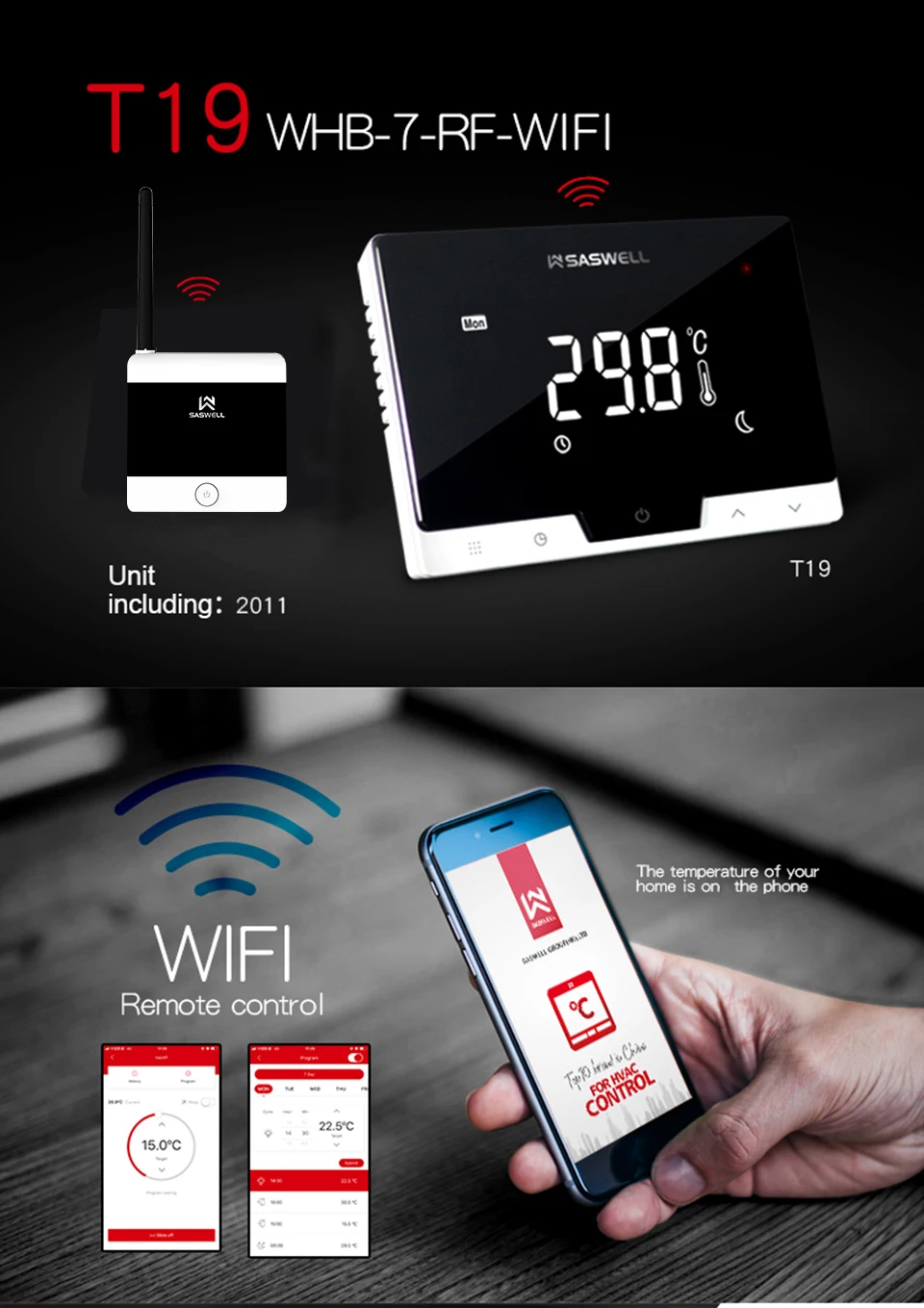 SASWELL Wi-Fi термостат контроллер температуры смартфон приложение плоская задняя стена крепление комнаты беспроводной Программируемый