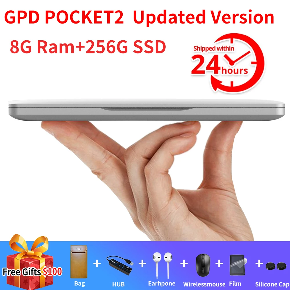 Updated GPD Pocket 2 Pocket2 8GB 256GB 7 Inch Touch Screen Mini PC Pocket Laptop Notebook CPU Intel Celeron 3965Y Windows 10