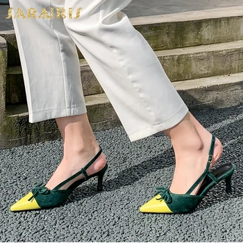 

Sarairis 2020 New Design Genuine Cow Leather Mix Color Summer Sandals Woman Shoes Strange Style Buckle Strap Shoes Women
