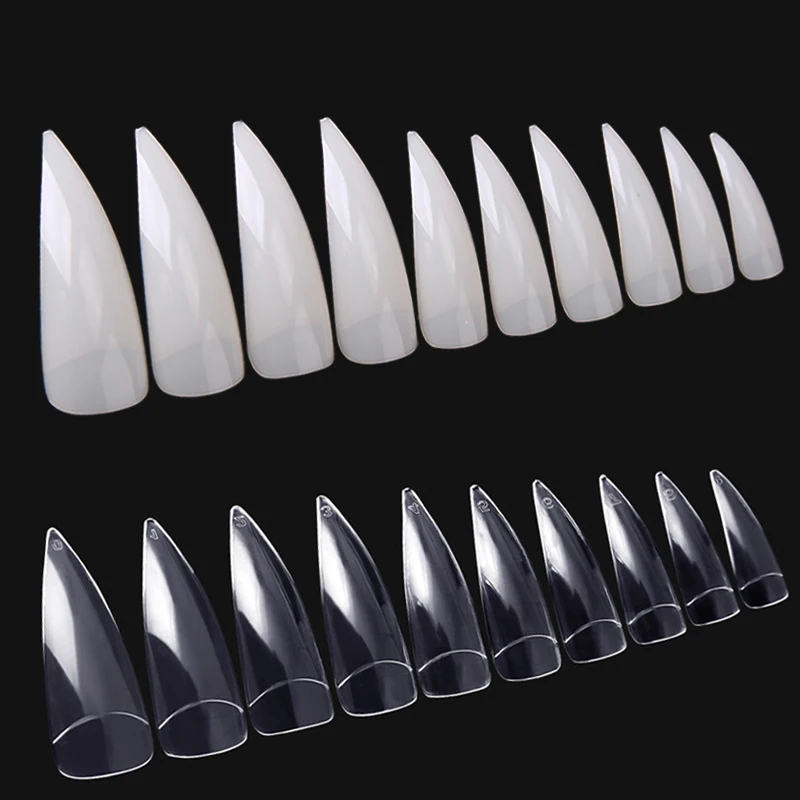 

600pcs Natural /Clear Long sharp Stiletto Nail Half False Tips Edge shape fake artificial Nails Stiletto Nail Tips display