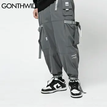 

GONTHWID Belt Mulit-Pockets Cargo Harem Joggers Pants Streetweat Hip Hop Men Harajuku Casual Fashion Street Loose Trousers Male