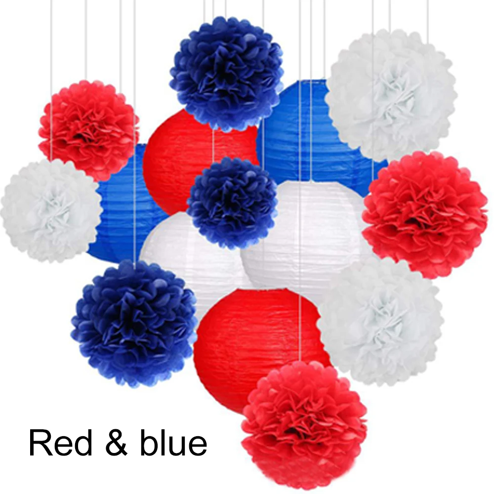 Red blue Paper Flower Balls Party 15Pcs/Set Paper Lanterns Gift Honeycomb Balls Festivous Hanging Home Decoration Birthday Good Luck - Цвет: Red blue