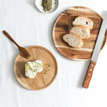 

1PC New Round Wooden Tray Oak Wood Acacia Wooden Dinnerware Kitchen Product S M L Size Natural Color Hard Wood Tray For Foods