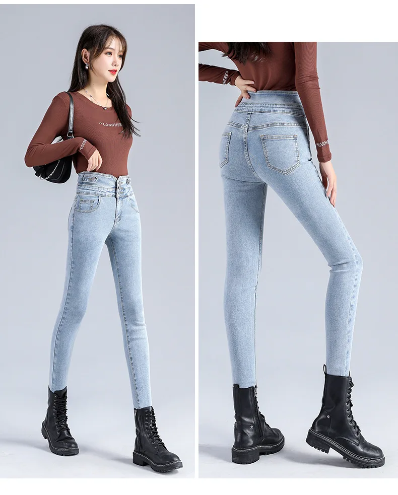 dsquared jeans 2021 New Fashion Skinny Women's Jeans High Waist Denim Trousers Stretch Hip Slim Single-breasted Female Feet Pencil Pants ariat jeans