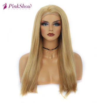 

Pinkshow Blonde Lace Front Wigs For Women Straight Synthetic Lace Front Wig Heat Resistant Fiber 24 inches Daily Wigs