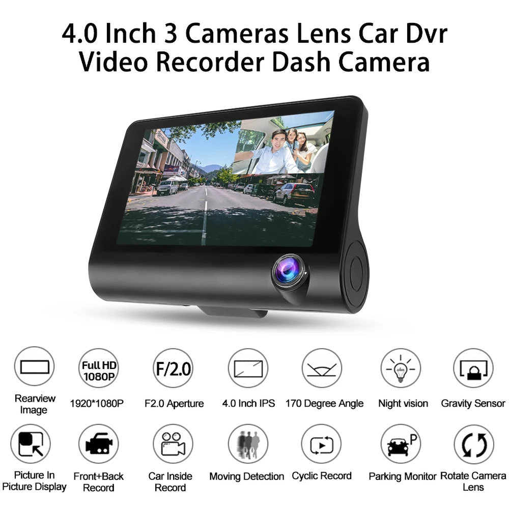 Full HD 1080P Car Video Recorder 4-Inch Display 3 Camera Lens Night Vision Motion Sensor DVR Automobile Data | Автомобили и