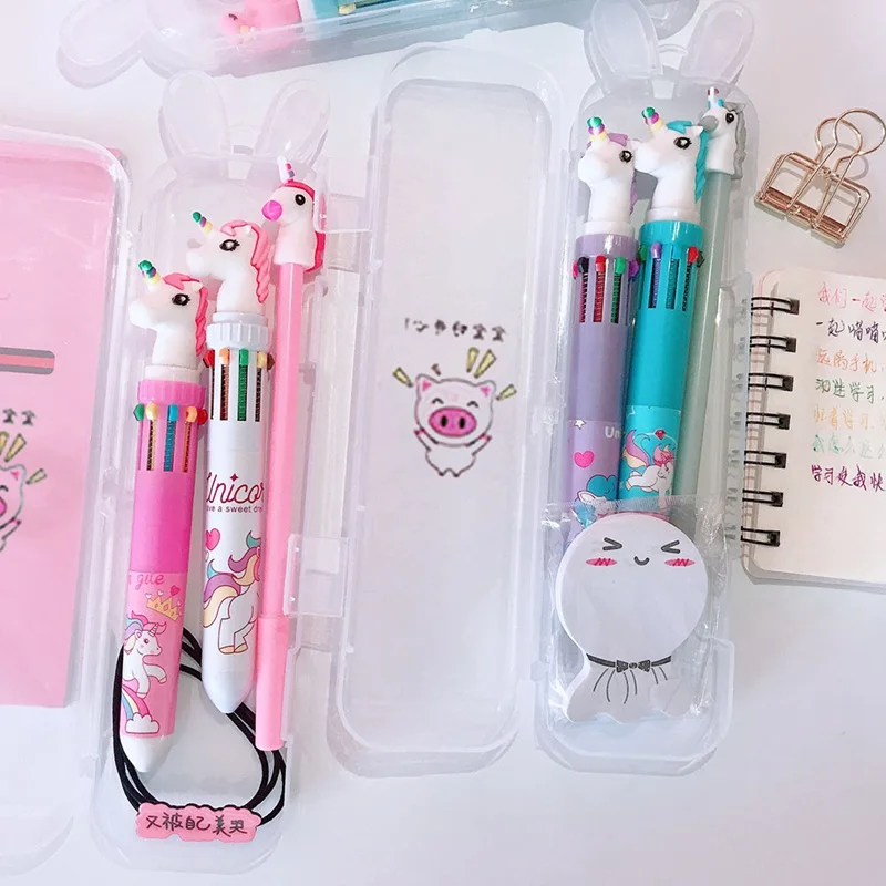 

Creative Cute Cartoon Unicorn 10-color Press Ball Pen Neutral Pen Stationery Pen Box Set School Writing Learning Office Supplies