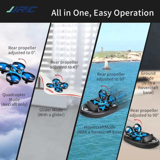 JJRC New Upgrade H36S 2.4Ghz All in One RC Drone/ Glider Airplane/ Hovercraft Sea-Land-Air Switchable Helicopter Kids Toy Gift 3