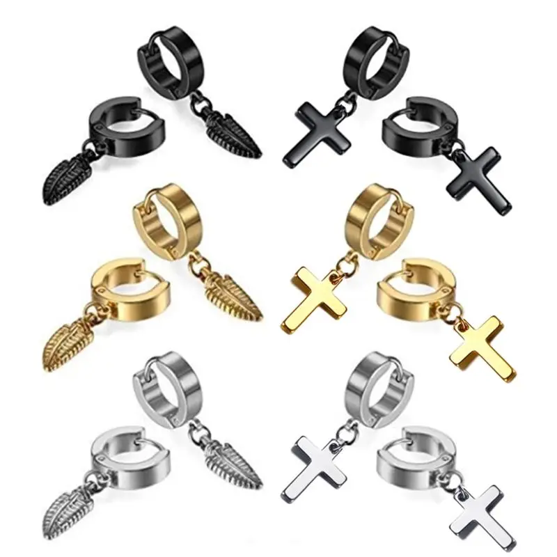 

Trend Wild Women Men Earrings Stainless Steel Cross Screw Pendant Earring Set