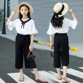 

Size For 3 4 6 8 10 12 13 Toddler Baby Girls Kids Clothes Short Sleeve White Color T-shirt Tops + Casual Pant 2Pcs Girls Outfit