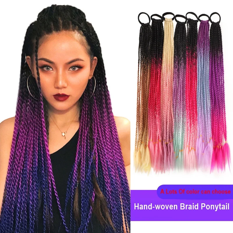 Gradient Hand Weave Dirty Braided Ponytail Hair Ropes Wigs Women Elastic Hair Band Rubber Band Hair Accessories Headwear 58cm