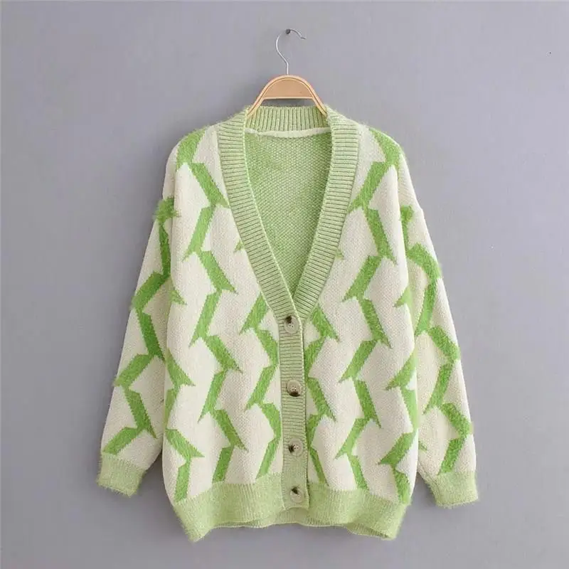 #Special Offers Women Elegant Sweater Cardigans Autumn Winter Jumper Overcoat Button Knitted Loose V Neck Soft Female Tops Sweater