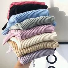 Свитер в рубчик для маленьких девочек; коллекция года; свитера для девочек; однотонные свитера ярких цветов для мальчиков; Новая Осенняя трикотажная одежда для детей; пуловер для девочек