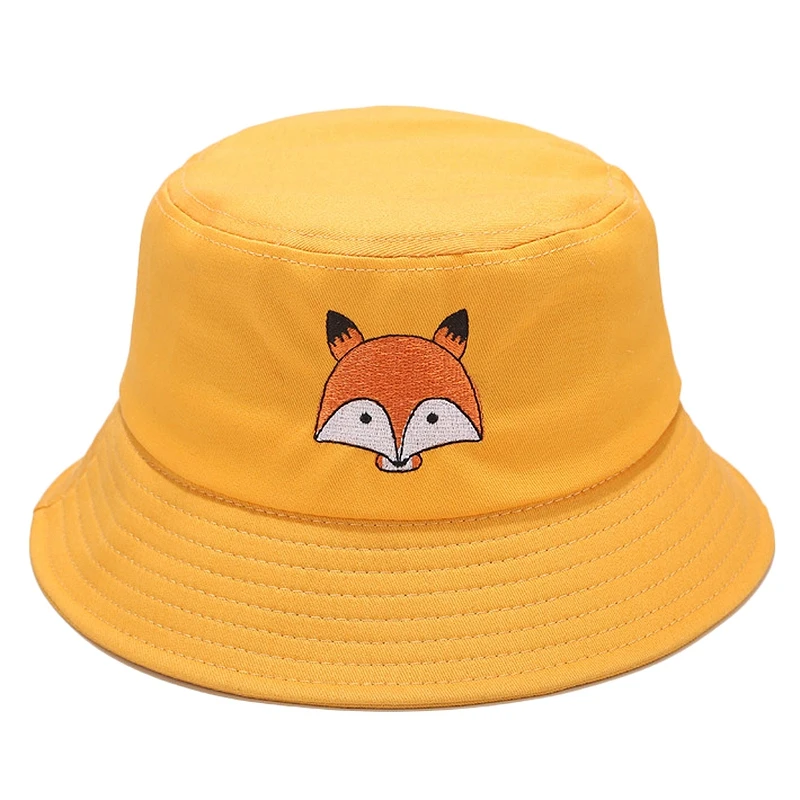 Fox Embroidery Bucket Hat for Women Men 