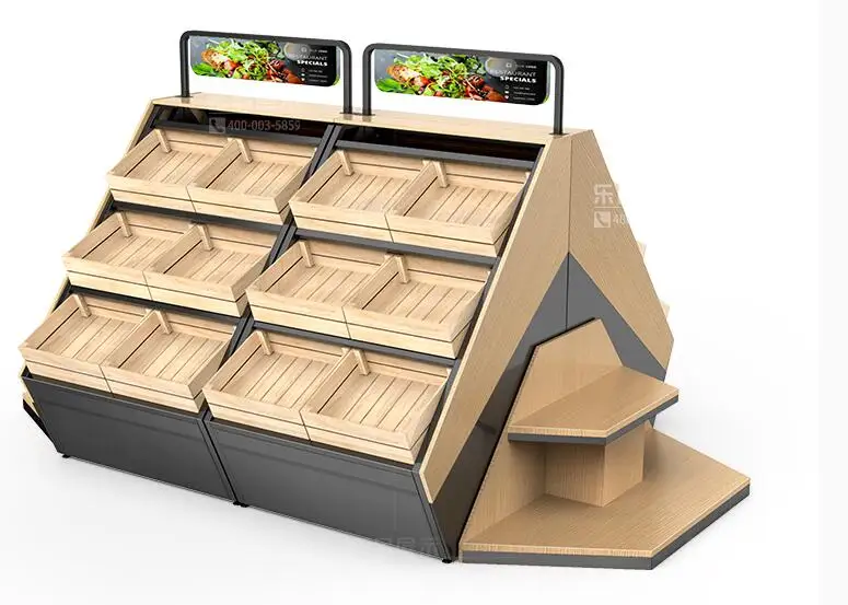 Fruit and vegetable display rack Fresh supermarket convenience store fruit and vegetable shelf fruit shop Steel island bas