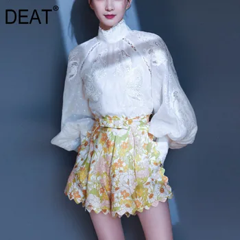 

DEAT 2020 spring and summer new women fashion clothes tide turtleneck lantern sleeves hollow out shirt and hot shorts WK45609