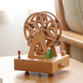 

Wooden Music Box Creative Christmas Gifts Wooden Handicraft Decor Retro Music Box Room Decoration Carousel