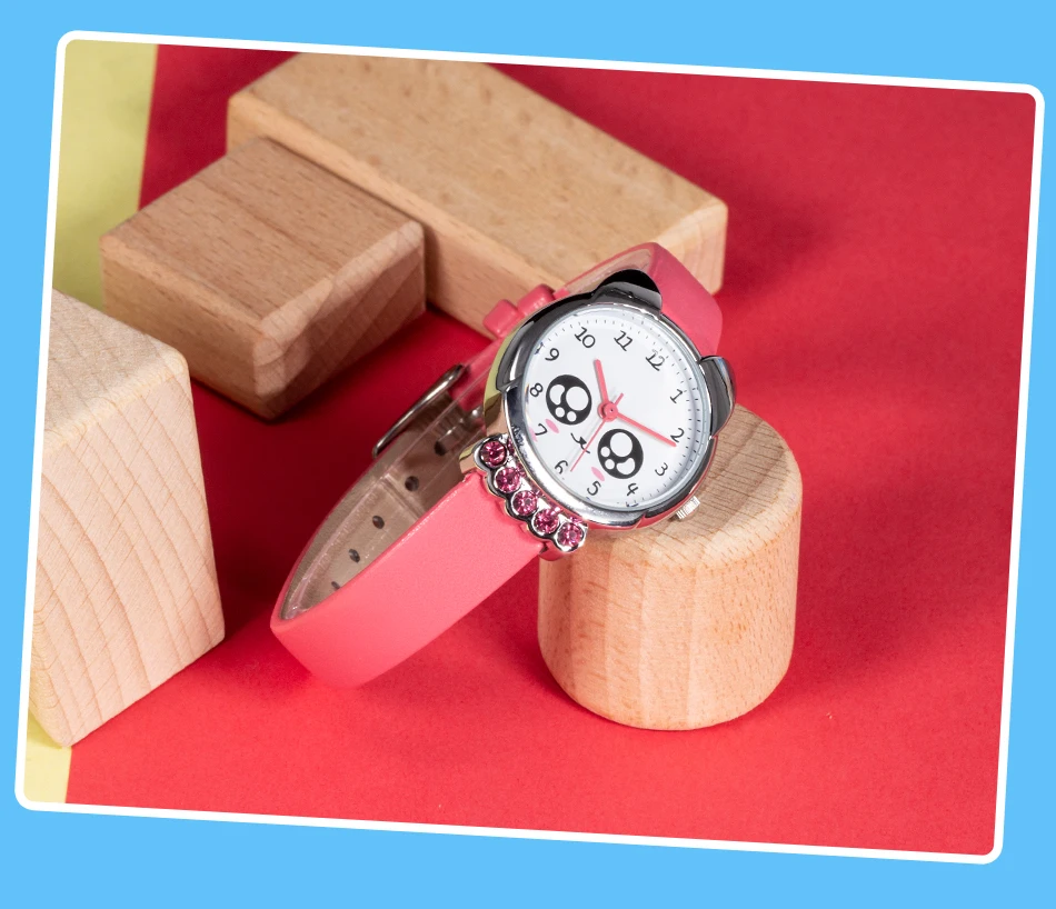 KDM детские часы кварцевые спортивные часы для детей на открытом воздухе розовый кожаный ремешок с рисунком кота водонепроницаемые Стразы 0071