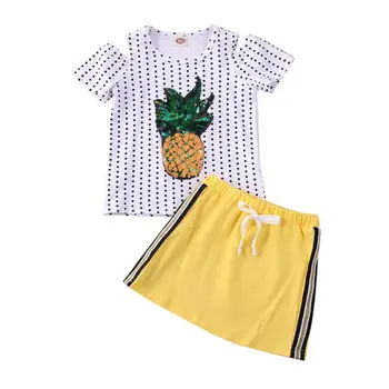 

Toddler Kid Baby Girl Squins Pinapple Top T-Shirt Yellow Mini Skirt Dress 2Pcs Outfit Clothes