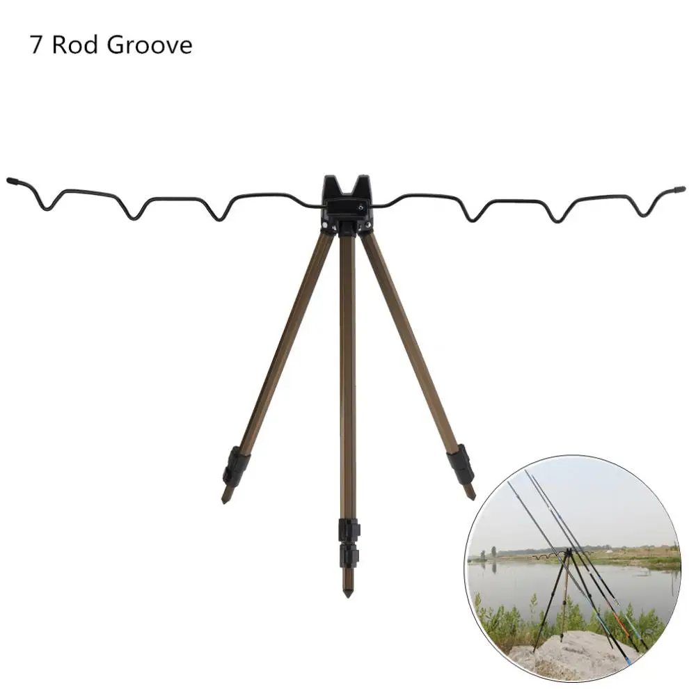 Telescopic 7 Groove Fishing Rod Holder Collapsible Tripod Stand Sea Fishing Pole 