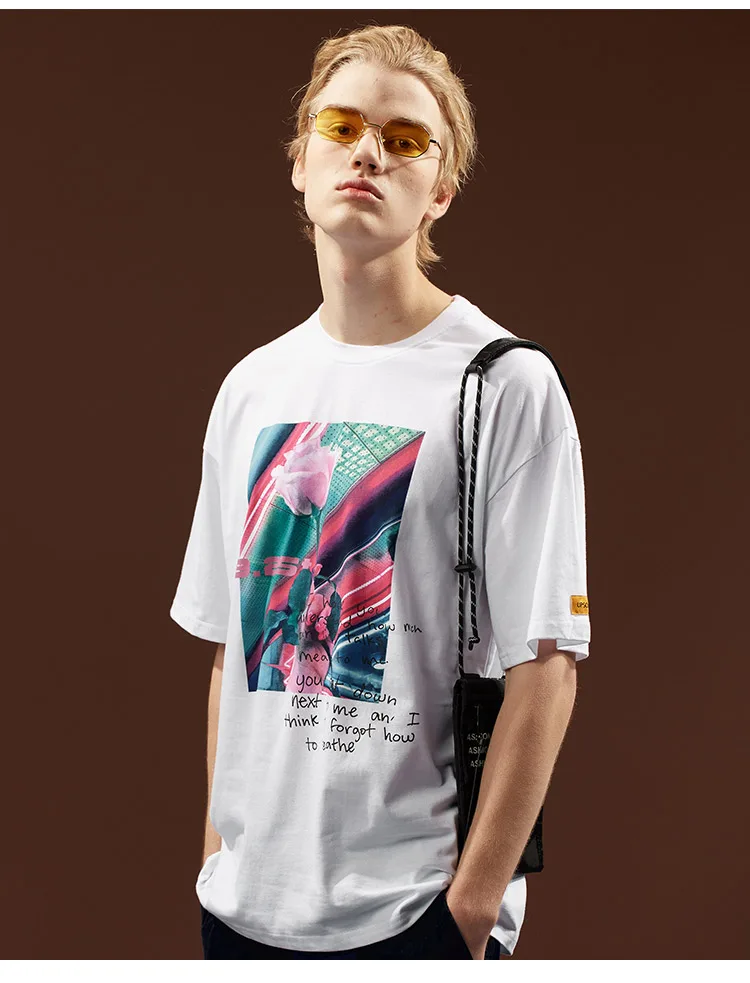 Мужские футболки, футболка с коротким рукавом, модные уличные футболки в стиле хип-хоп, уличная футболка, Мужская Уличная Футболка с принтом розы, уличный стиль
