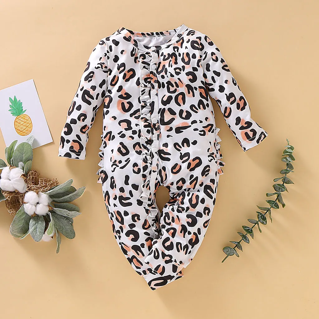 Baby Romper Girls Boys Leopard Print Ruffles Winter Long Sleeve Jumpsuit Casual Newborn Rompers Onesie Kids Clothes 19Aug