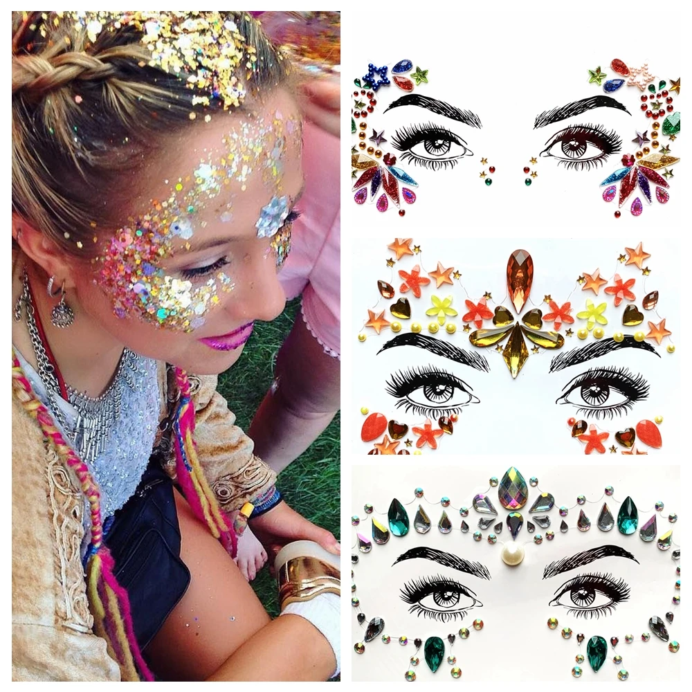 

3D Self Adhesive Glitter Eye Tattoo Sticker Flash Face Decoration For Show Party Stage Boho Makeup Tools Eye Jewelry Ornament