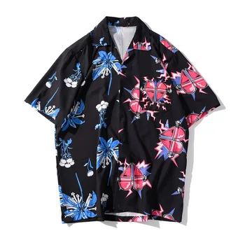 

#3863 Summer Black Dress Shirt Short Sleeve Casual Beach Shirt For Men Loose Lapel Collar 3d Printed Shirt Man Hawaiian Shirt