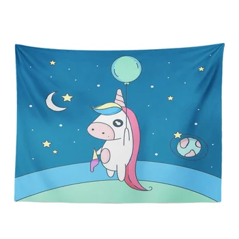 

Cute Cartoon Tapestry Unicorn Balloon Rainbow Castle Hot Air Balloon Wall-Mounted Polyester Decoration Children'S Room Carpet