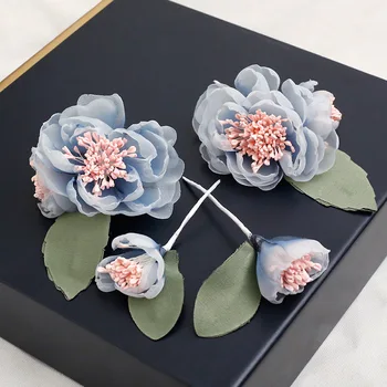 

New Bride blue crepe flower hair pins sets Wedding Headdress New Immortal Headdress Wedding hair Accessories