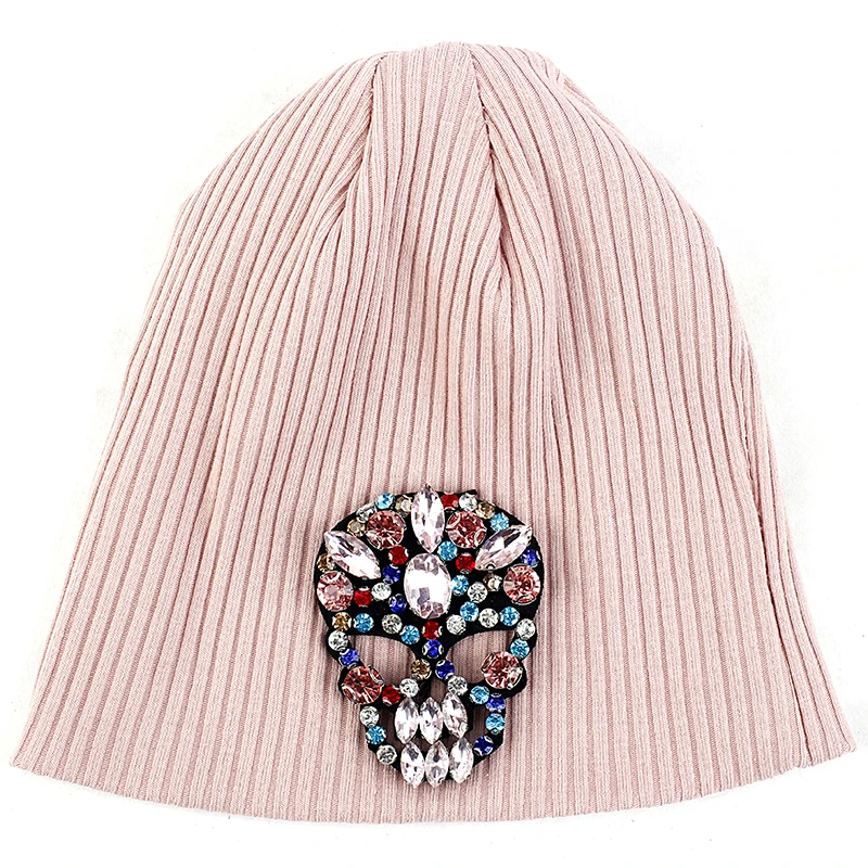 Multicolor pink Geebro для новорожденных и маленьких девочек, Симпатичные Головные уборы Skullies Стразы ребристые Мягкий Хлопок шапочки шляпы для детей, подарок для ребенка, осень-зима вязаная шапка Шапки - Цвет: Multicolor pink