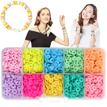 Apx-Kit de cuentas espaciadoras de arcilla polimérica para hacer joyas, juego de pulseras y pendientes, redondas y planas, 6mm, 1600 unids/caja, regalo para niños