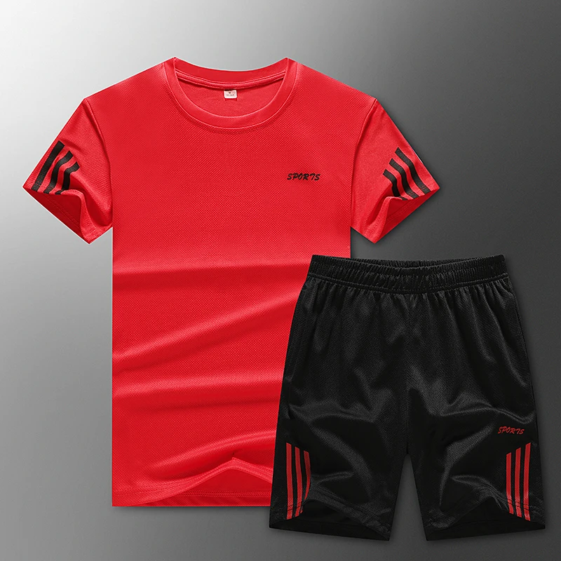 

2020 Men's Casual Sports Suit Fashion 2 Piece Sweatshirt Striped Short Sleeve T-Shirt Shorts Set Men's Sportswear Tracksuit