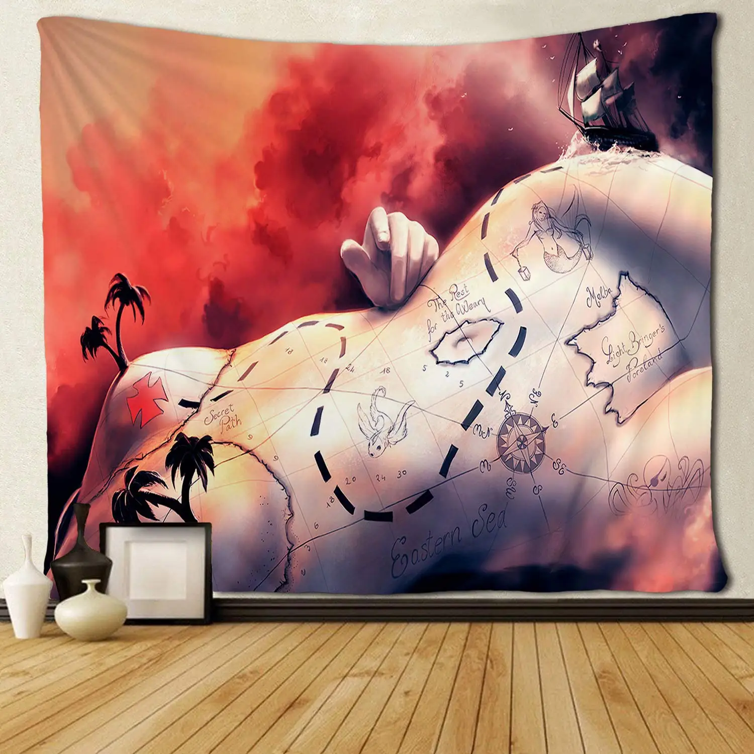 

Black Art Boat Mermaid Pirate Women Body Wall Hanging Tapestries